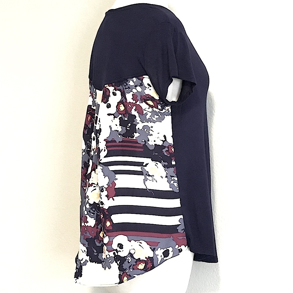 Anthropologie Porridge Floral Back Navy Front Short Sleeve T Shirt Small